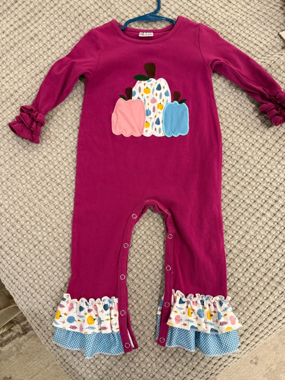 Girls Magenta Ruffle Pumpkin One-Piece Romper